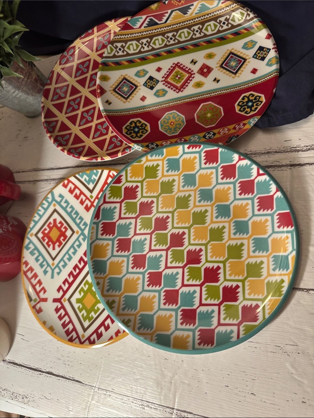 Colorful southwestern Luncheon Plate - Multicolor mud-hut brand new 9”